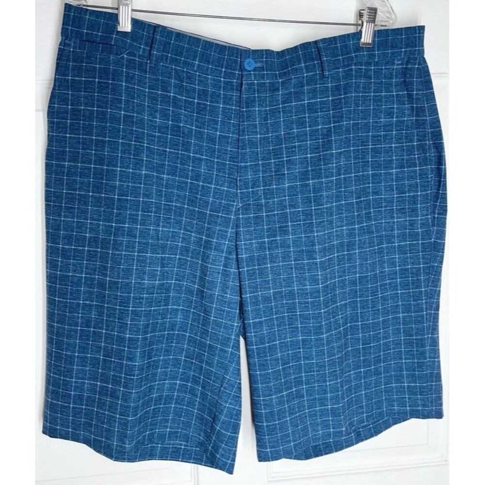 Nike Golf Dri-Fit Blue Plaid Flat Front 11” Inseam Shorts Men’s Size 38